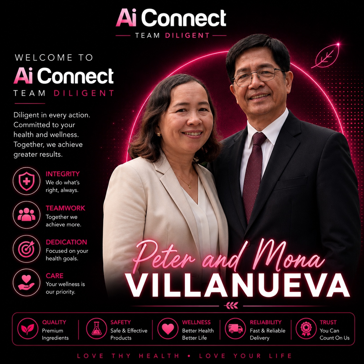 Peter and Mona Villanueva, Team Diligent leaders